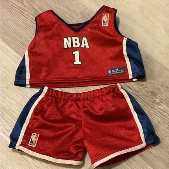 Build A Bear NBA Basketball Jersey and Shorts Outfit Set Red Blue Clothing BABW - Picture 1 of 5